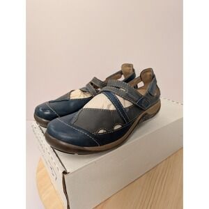 Romika Mary Jane Shoes Adjustable Strappy Leather Flats Blue‎ Womens 6-6.5 EU37